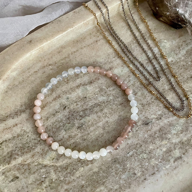 NEU! EDELSTEIN ARMBAND "ECHTER MONDSTEIN MIX" (4 mm)