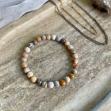 NEU! EDELSTEIN ARMBAND "VERSTEINERTES HOLZ - HELL" (6 mm)